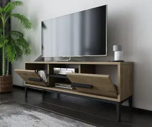 Decorotika Eslem TV Stand, TV Cabinet, TV Unit with Two Shelves and Two Cabinets - Oud Oak Pattern and Black