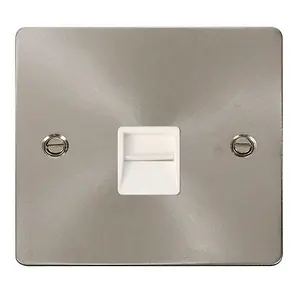 Flat Plate Satin / Brushed Chrome Master Telephone Single Socket - White Trim - SE Home