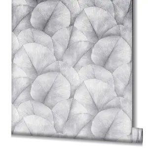 Galerie Kumano Grey Repeatable Palm Leaf 4-Panel Wallpaper Mural