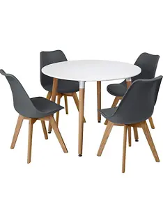 Dining Table Set Of 4 Round White Dining Table And 4 Grey Padded Tulip Chairs