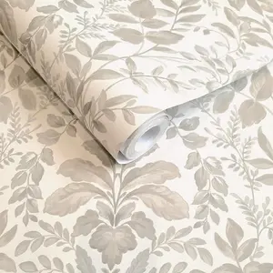 Beige Damask Leaf Wallpaper Holden Classic Natural Leaves Tree Floral Cream