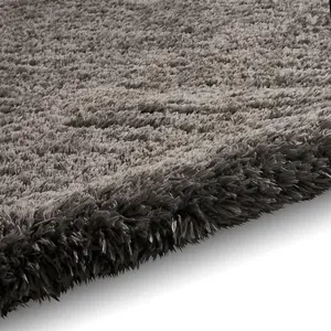 Charcoal Plain Shaggy Modern Easy To Clean Rug For Dining Room-120cm X 170cm