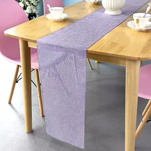 Neel Blue 29cm x 275cm Plain Hessian Table Runner, Lilac