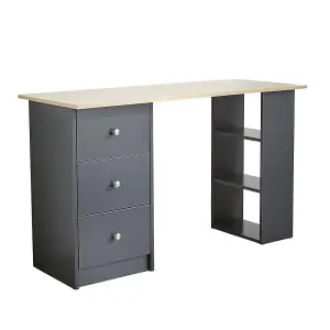 Home Source Camden 3 Drawer Computer Office Desk Graphite