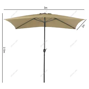 2x3M Khaki Outdoor Garden Patio Crank Tilt Parasol No Base