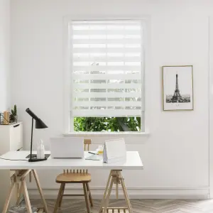 Elin Corded White Striped Day & night Roller Blind (W)120cm (L)180cm