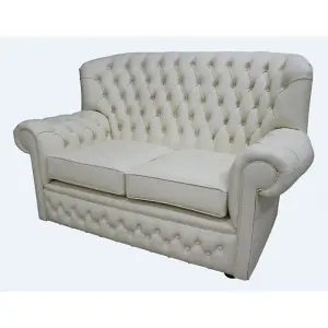 Chesterfield 2 Seater Cottonseed Cream Leather Sofa Bespoke In Monks Style