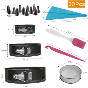 20PCS Cake Decorating Set Nonstick Tin, Sieve, Demoulding Kniifee & Removable Pan