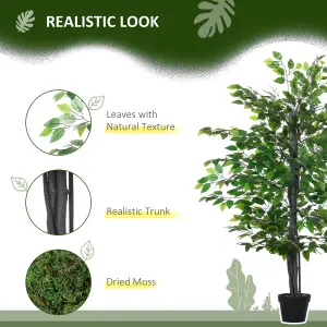 Outsunny 145cm Artificial Banyan Plant Faux Decor Tree w/ Pot Indoor Outdoor