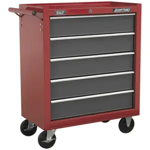 5 Drawer Red Portable Tool Chest with Locking Mechanism and Mobile Storage