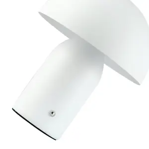 Modern Rechargeable 35cm Mushroom Lamp in Mat White with Touch Dimmer Button