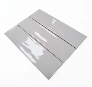 Top Ceramics Light Grey Gloss Flat Bumpy Metro Ceramic Wall Tile (L)305mm x (W)75mm Each box 1sqm