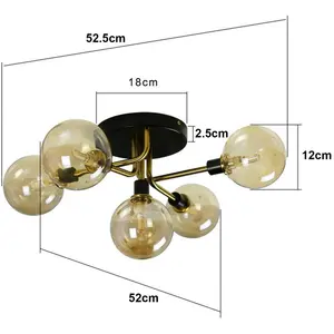 Boley 5-Burner Ceiling Light, 47 Cm Amber