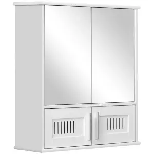 kleankin Bathroom Mirror Cabinet Wall Mount Storage Unit Double Doors, White