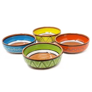 Fiesta Hand Painted Pattern Ceramic Kitchen Dining Set of 4 Serving Bowls (D) 17cm x (H) 6cm