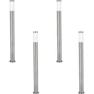 4 PACK IP44 Outdoor Bollard Light Stainless Steel 12W E27 1100mm Driveway Post