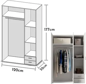 Elegant Stella Trading BASE Hinged Door Wardrobe W1210mm H1760mm D510mm - White Matt, Ample Storage, Versatile Design