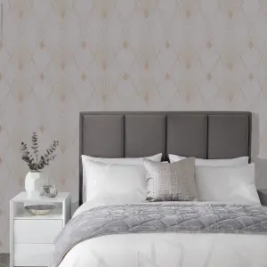 Next Deco geometric Grey Metallic effect Smooth Wallpaper