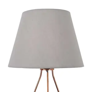 First Choice Lighting Tripod Copper 42cm Table Lamp With Grey Fabric Shade