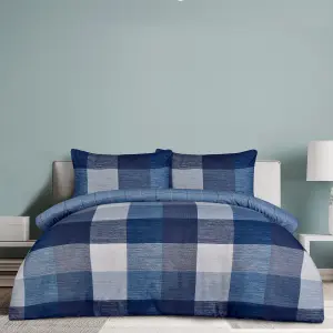 Smart Living Luxury Super Soft Easy Care Block Check Reversible Duvet Cover with Pillowcase