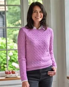 Womens Cashmere Merino Cable Crew Neck Jumper | Woolovers