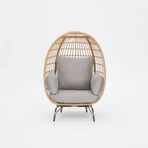 Antalya Egg Chair with Grey Cushions, Natural