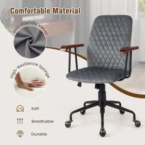 Costway Velvet Leisure Chair Adjustable Swivel Home Office Chair Rolling Computer Chair Grey