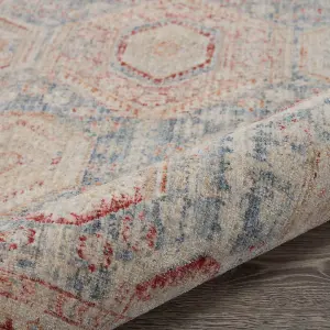 Light Blue Multicoloured Traditional Bordered Geometric Rug for Bedroom & Living Room-79 X 366cm (Runner)