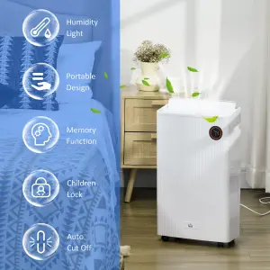 HOMCOM 16L/Day Quiet Air Dehumidifier with Purifier, UVC, Ioniser, Timer, White