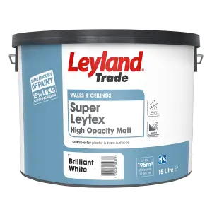 Leyland Trade Super Leytex White Matt Emulsion paint, 15L