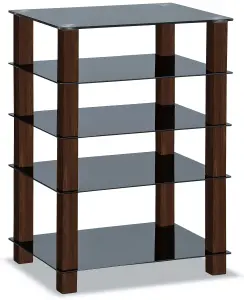 Centurion Supports TRINITY Black 5 Shelf with Walnut Legs Flat Screen TV Rack Glass Stand