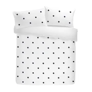 Dot Garden Cotton Solid Colour Duvet Cover Set with Pillowcases White/Navy Dots / Single Duvet Cover + 1 Standard Pillowcase