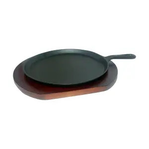 Buckingham Pre-Seasoned Cast Iron Griddle Crepe Pan 27 cm with Wooden Base