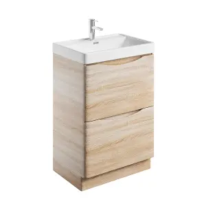 Eden 600mm Floorstanding Vanity Unit in Light Oak & Resin Basin