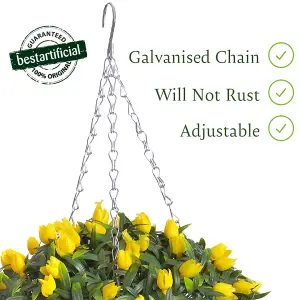 Pair of Best Artificial 28cm Yellow Tulip Hanging Basket Flower Topiary Ball - Suitable for Outdoor Use - Weather & Fade Resistant