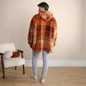 Tartan Hoodie Blanket Oversized Sweatshirt Throw Warm Winter Check Sherpa Fleece