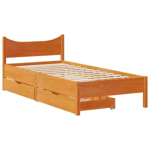 Berkfield Bed Frame with Drawers Wax Brown 75x190 cm Small Single Solid Wood Pine