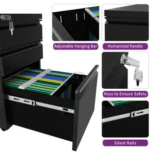 Carreiro 3 Drawer Steel Filing Cabinet Black