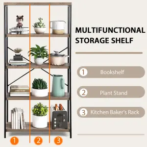 Costway 5-Tier Bookshelf Industrial Wood Bookcase Freestanding Display Rack Organizer