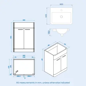 Nes Home Afern 600mm Floorstanding Vanity Basin Unit & Rimless Close Coupled Toilet White