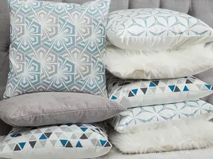 Set of 2 Cushions CLEOME 45 x 45 cm Geometric White Grey Blue