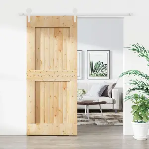 Berkfield Sliding Door with Hardware Set 90x210 cm Solid Wood Pine