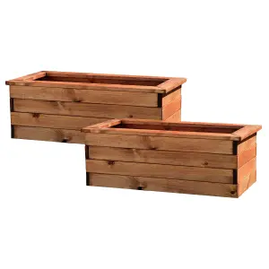 Set of 2 HORTICO™ Wooden Planter, 82cm Long Trough Planter, Made in the UK Scandinavian Red Wood Outdoor Plant Pots H31 L82 W41 cm