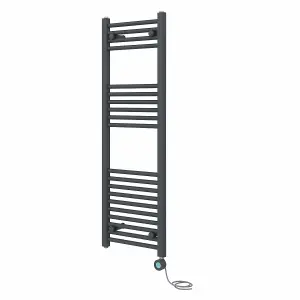 Rinse Bathrooms 600W Electric Thermostatic Heated Towel Rail Bathroom Radiators Straight with Timer - Anthracite - 1200x400mm