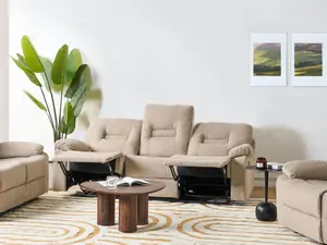 3 Seater Fabric Manual Recliner Sofa Beige BERGEN