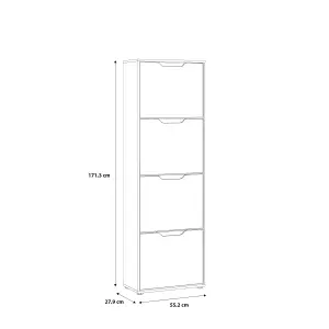 FURNICOMP Ella 4 Drawer Tall Slim White Gloss and Oak Shoe Cabinet