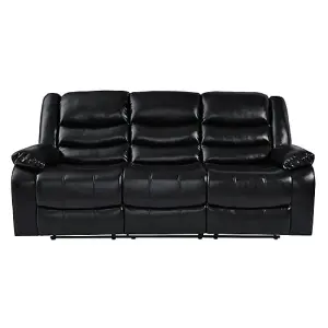 Sorreno Bonded Leather Recliner 3 Seater Sofa In Black