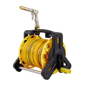 25m Portable Garden Watering Hose Reel Set with 3 Modes in Yellow and Black