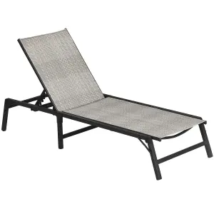 Outsunny Foldable PE Rattan Sun Lounger w/ 5-Level Adjustable Backrest Mix Grey