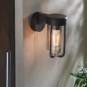 Brushed Bronze Outdoor Wall Light with Clear Glass Shade - IP44 Rated - LED Bulb